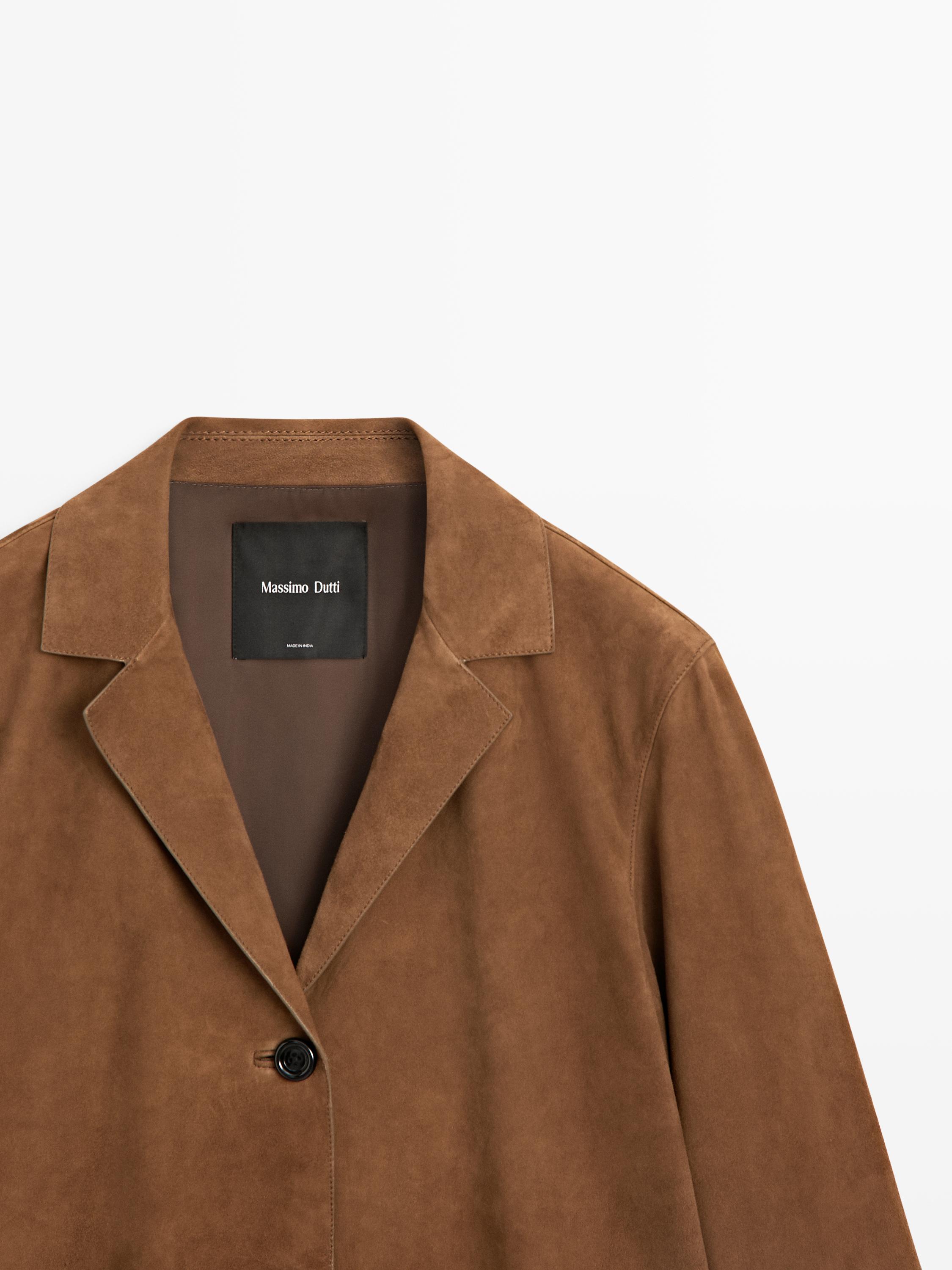 Blazer col à revers 100% cuir finition daim